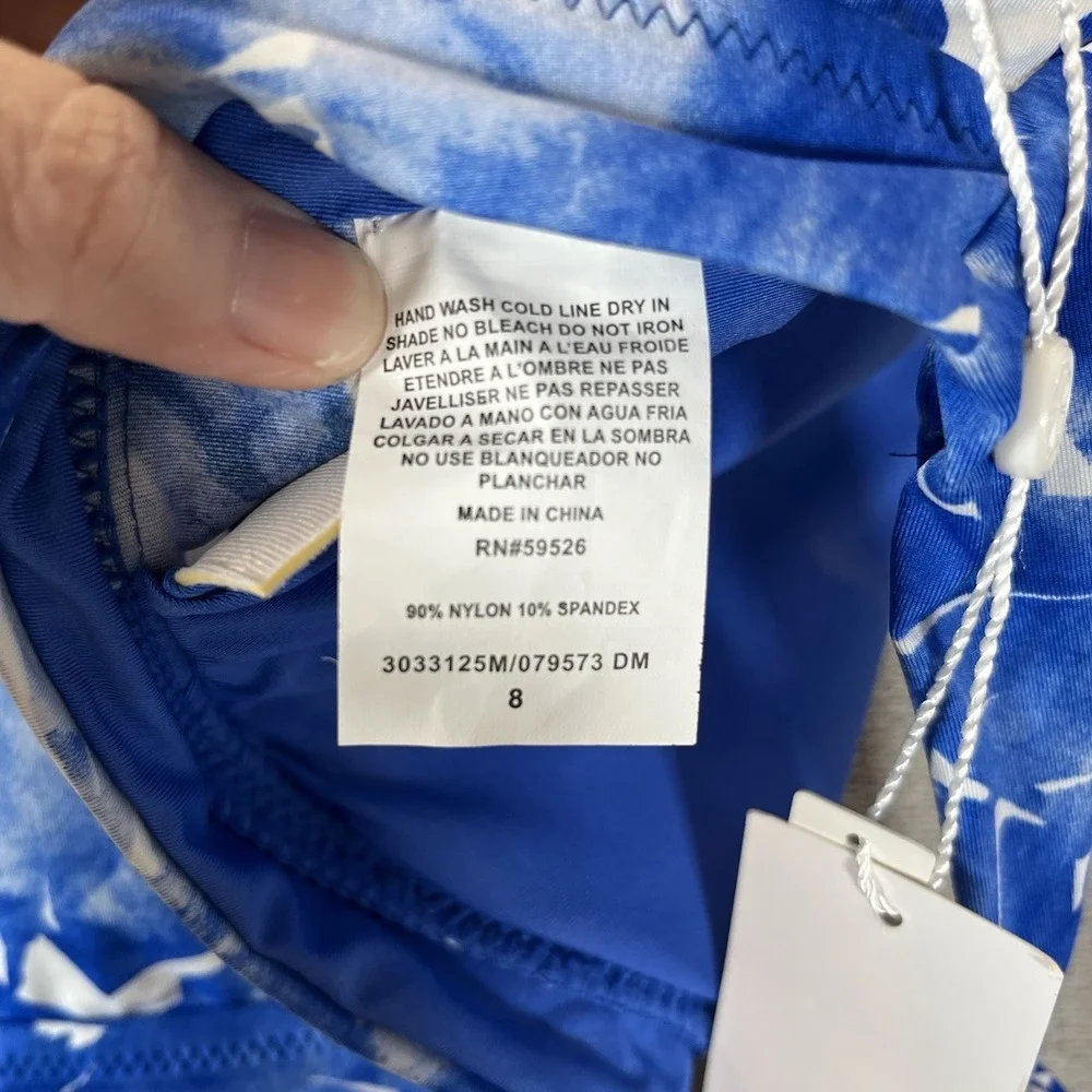 Trina Turk Women's Blue Basque Banded Bikini Top Swimwear Size 8 NEW‎